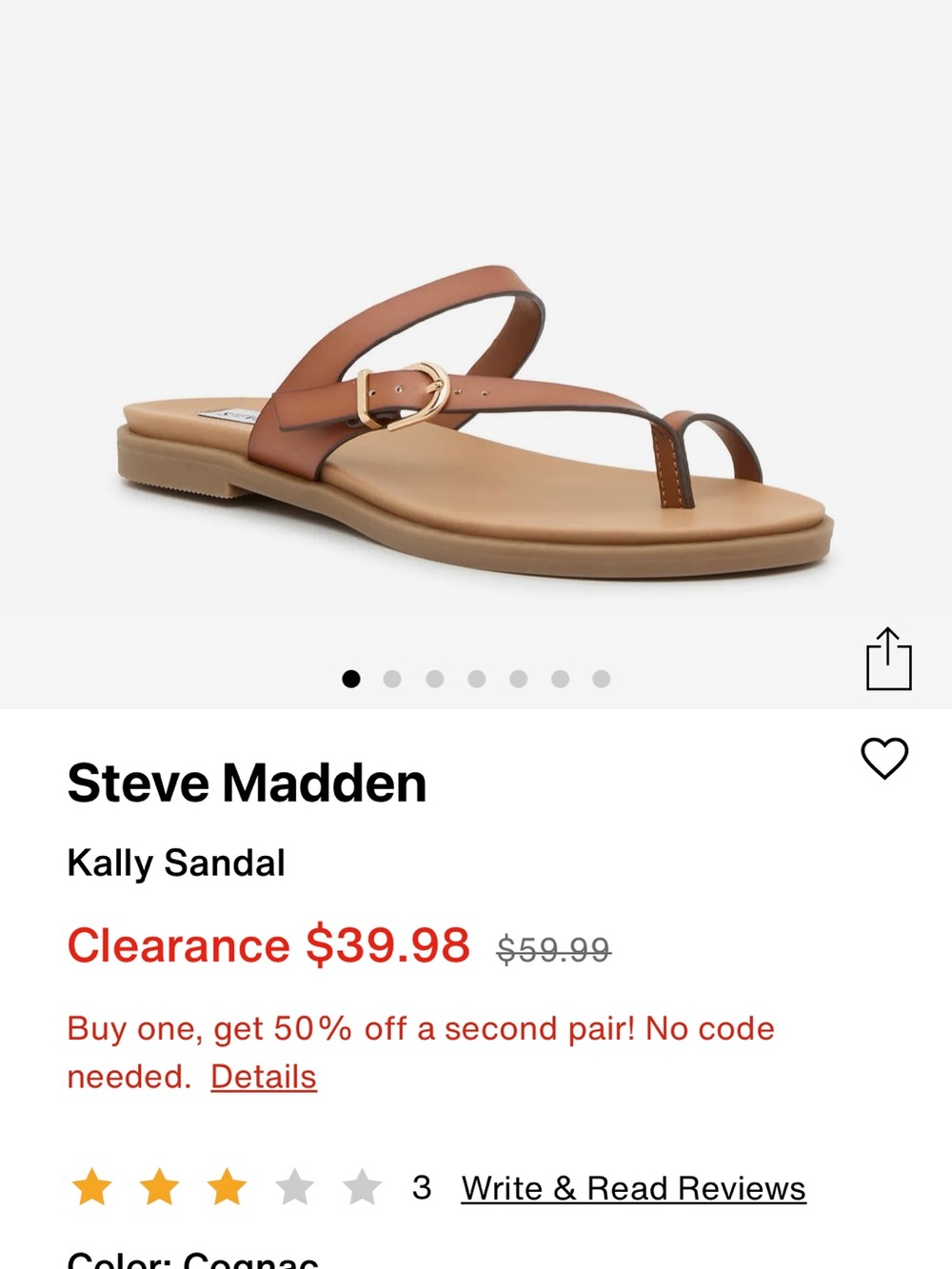 Steve Madden Kally Sandal in Cognac Brown with Gold Buckle